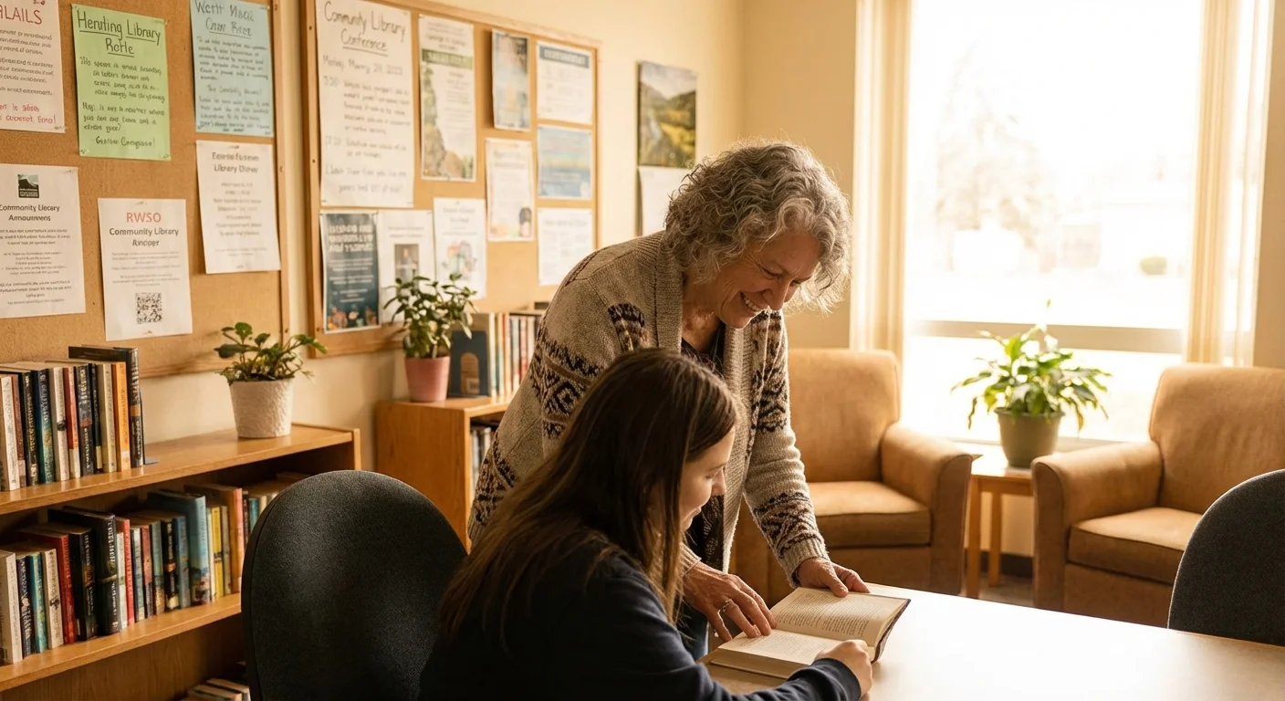 A senior woman working in a friendly Iowa community center.