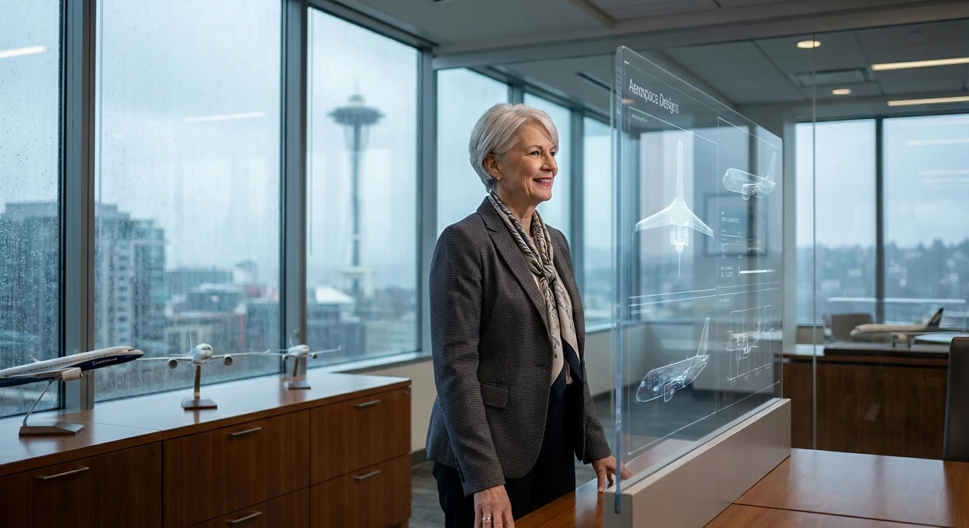 A senior woman working in a high-tech Washington state office.