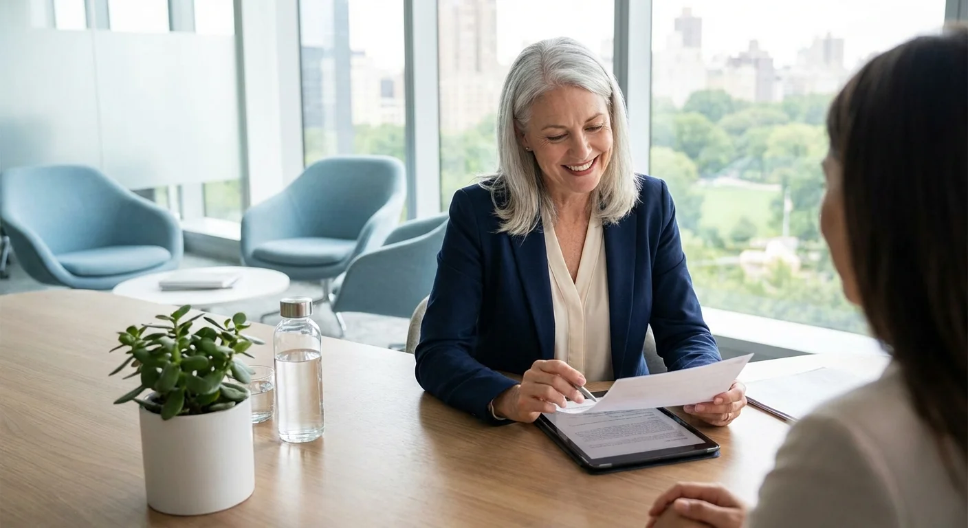 A senior woman working in a professional healthcare office in Minnesota.