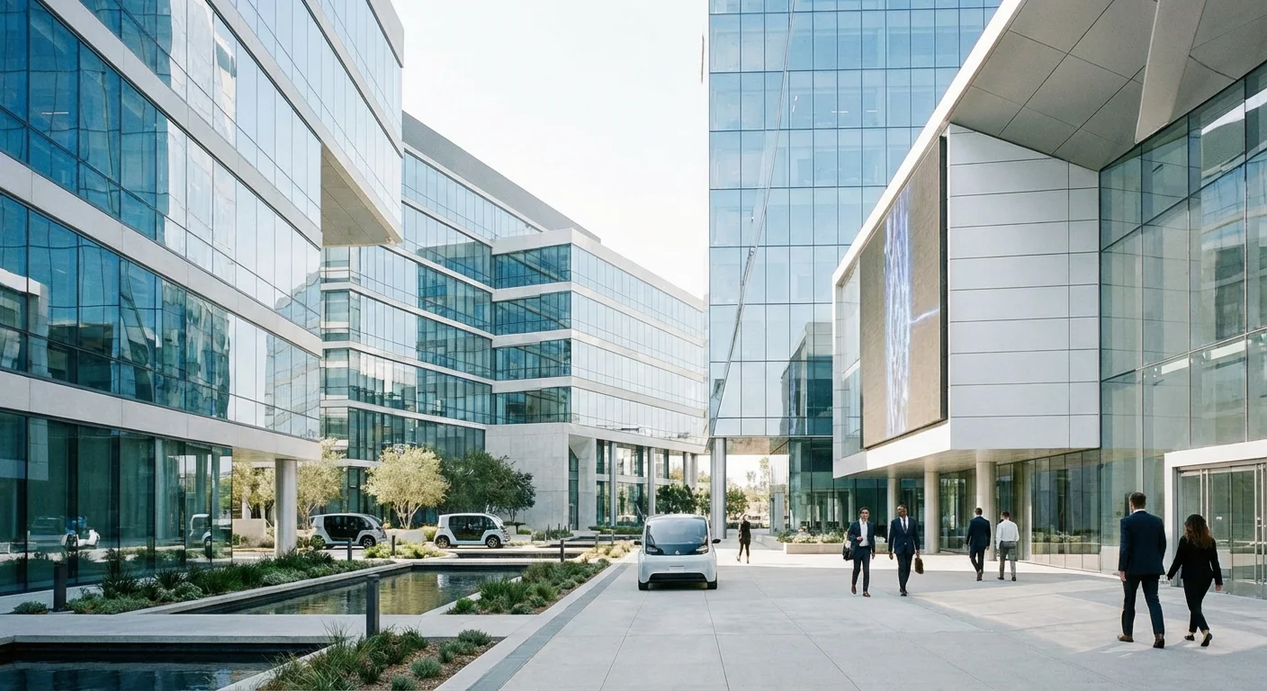 A sleek and expensive tech corporate campus in San Jose.