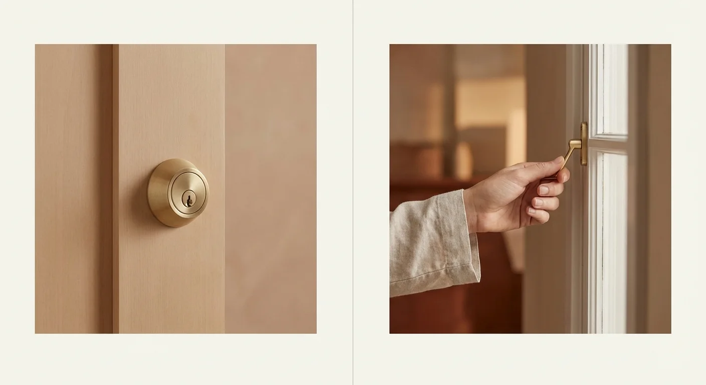 A split view of a door lock and a window latch.