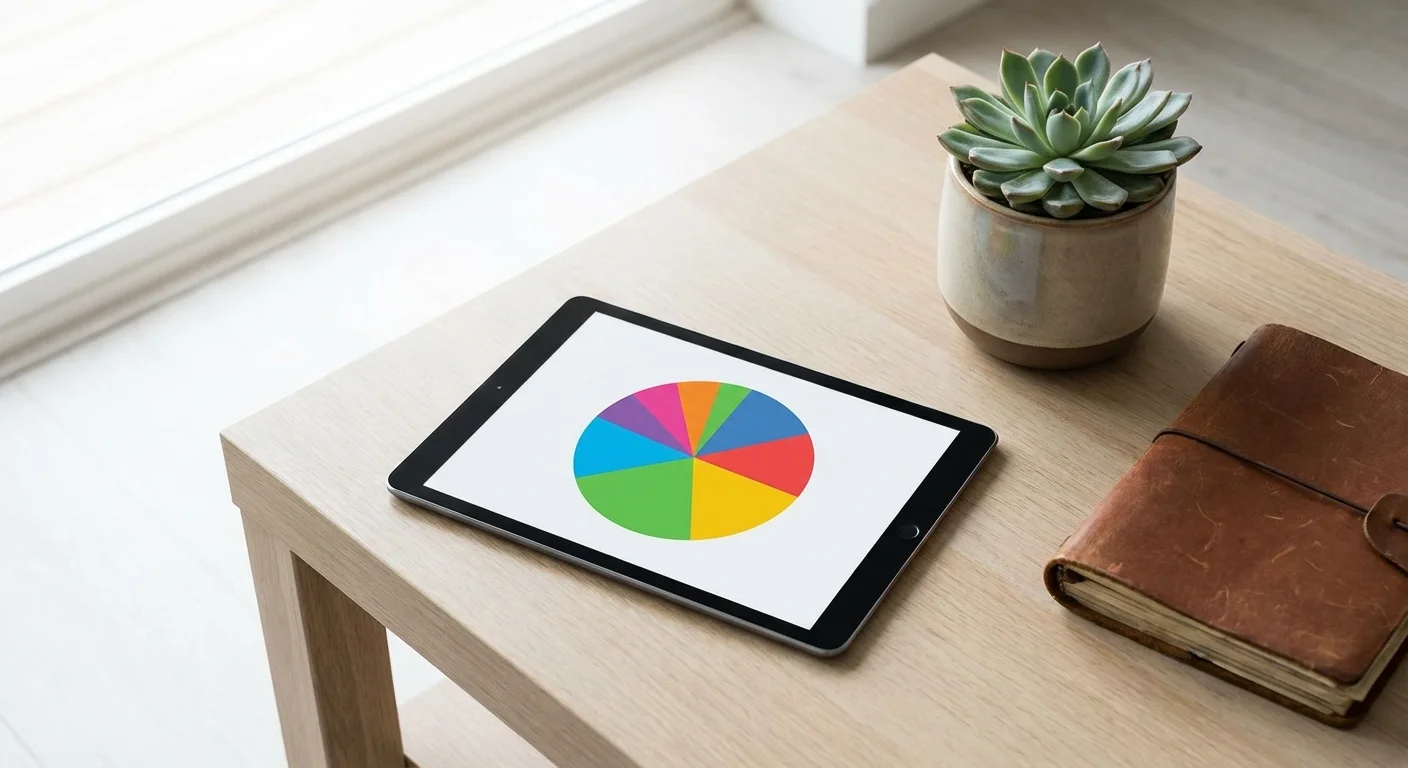 A tablet showing a colorful pie chart on a modern coffee table, symbolizing investment diversification.