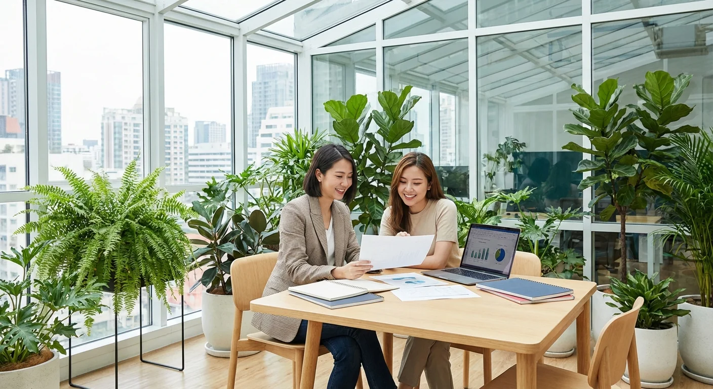 A woman discussing financial options with a professional advisor in a sunny office.