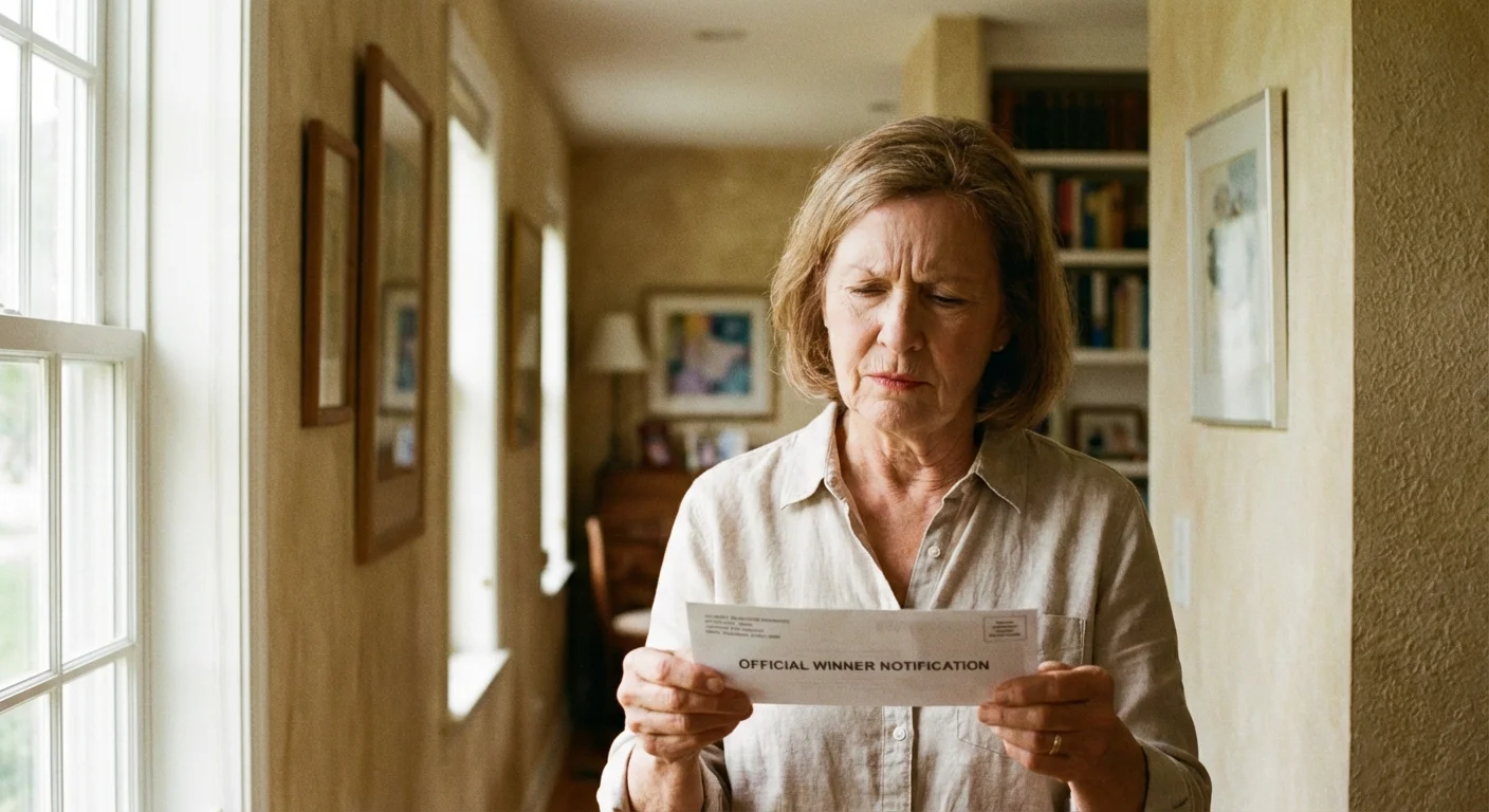 A woman looking skeptically at a letter she just opened.