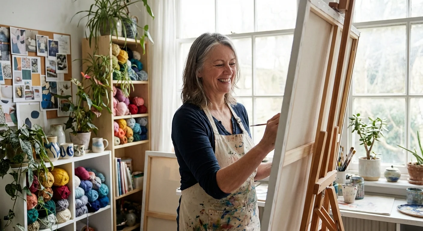 A woman working on a new project in her bright, creative studio.
