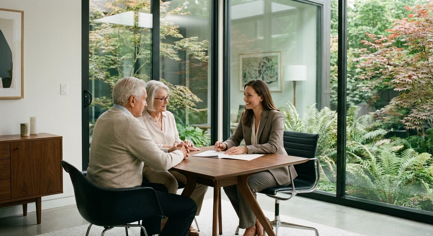 Consulting with a professional advisor in a bright, high-end office suite.