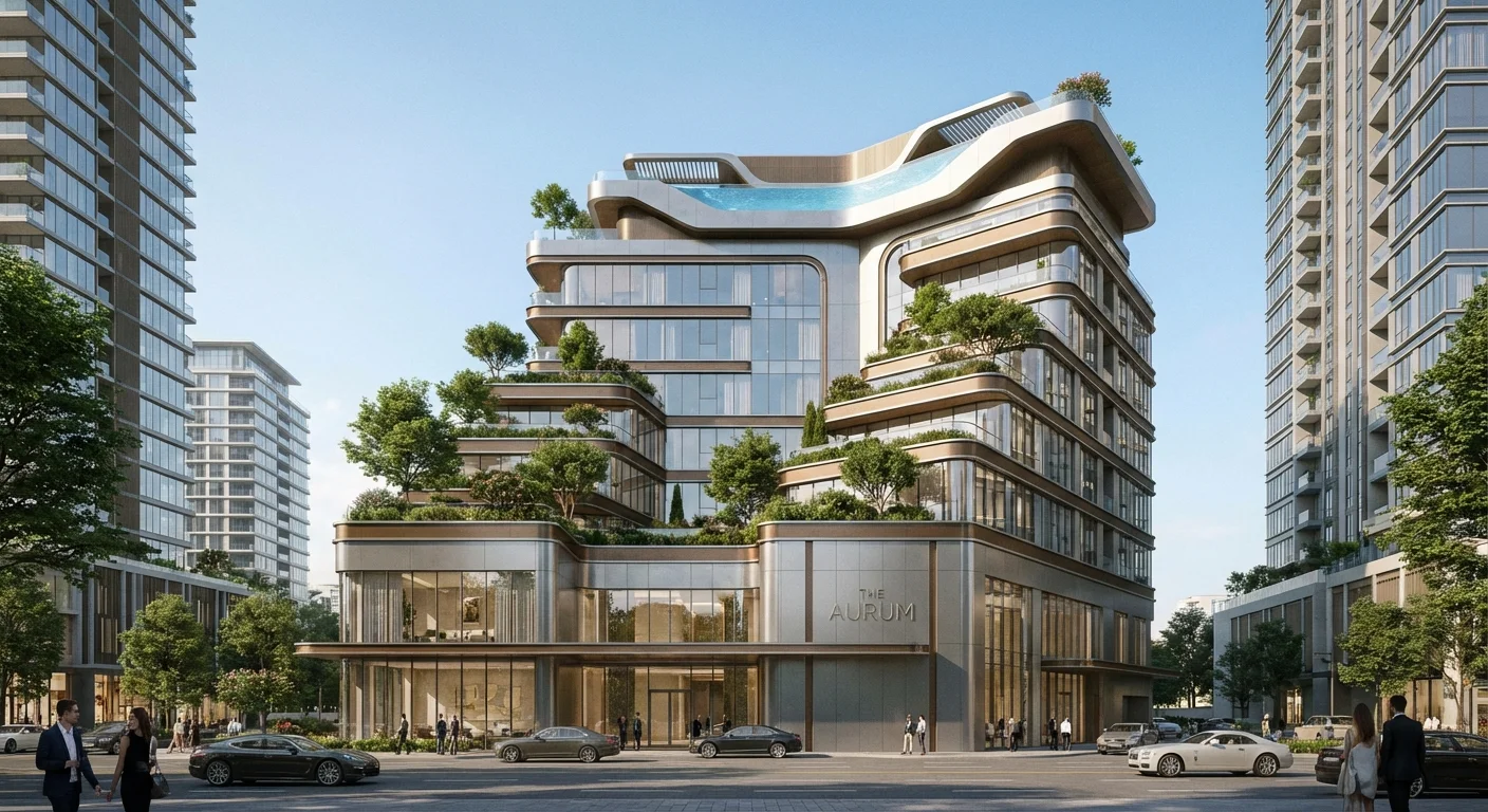 Modern architectural exterior of a luxury high-rise retirement community.