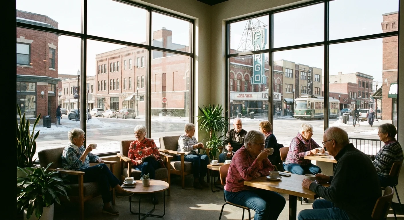 Retirees in a modern cafe in Fargo, North Dakota.