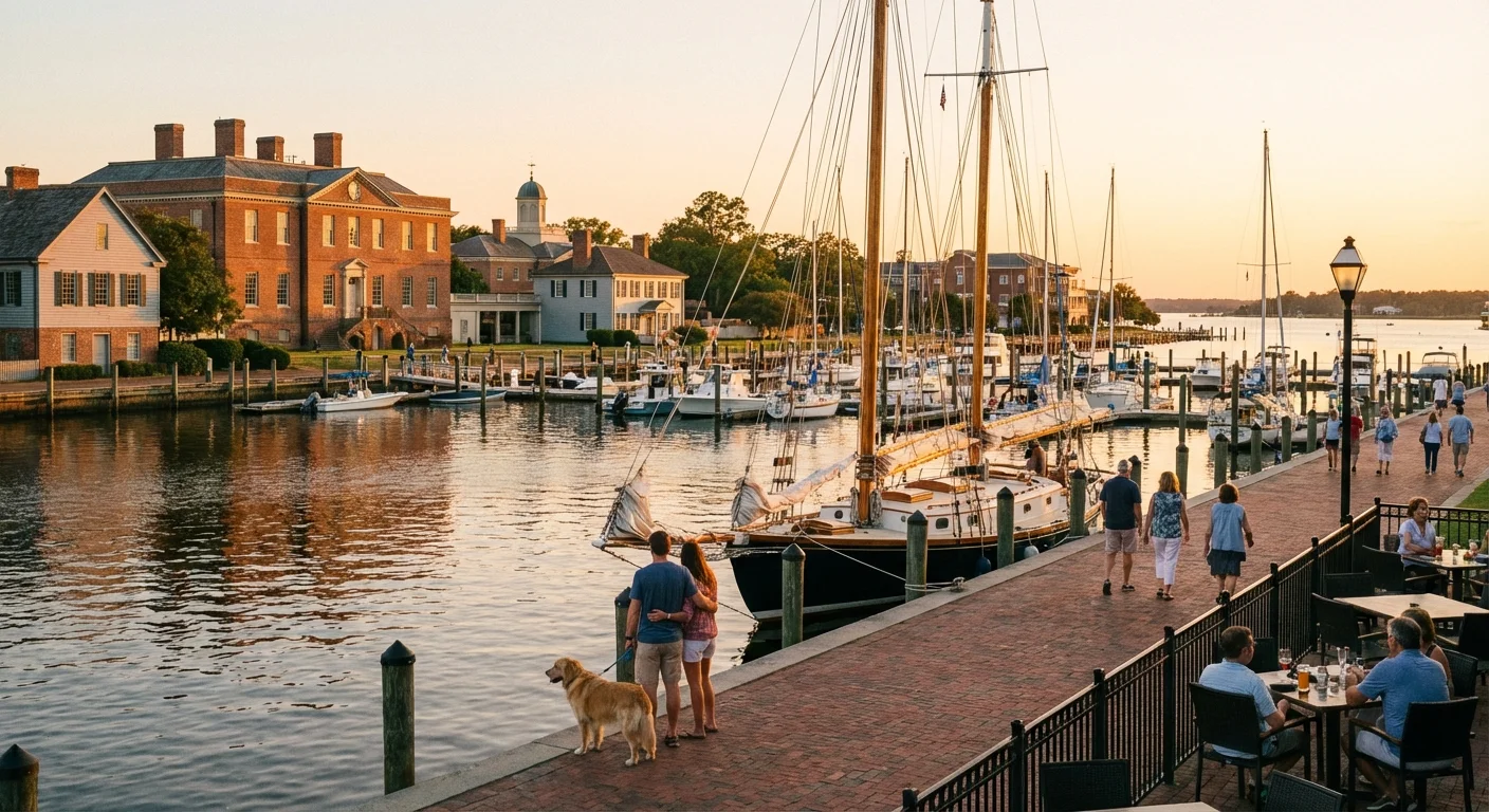 Sailboats docked at a marina in the historic town of New Bern.