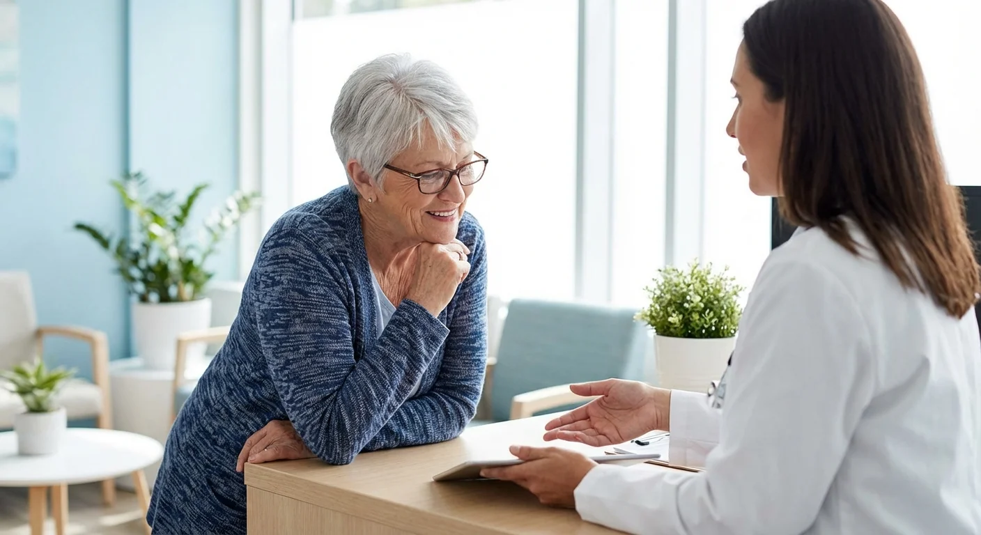Senior patient consulting with a doctor in a bright clinic.