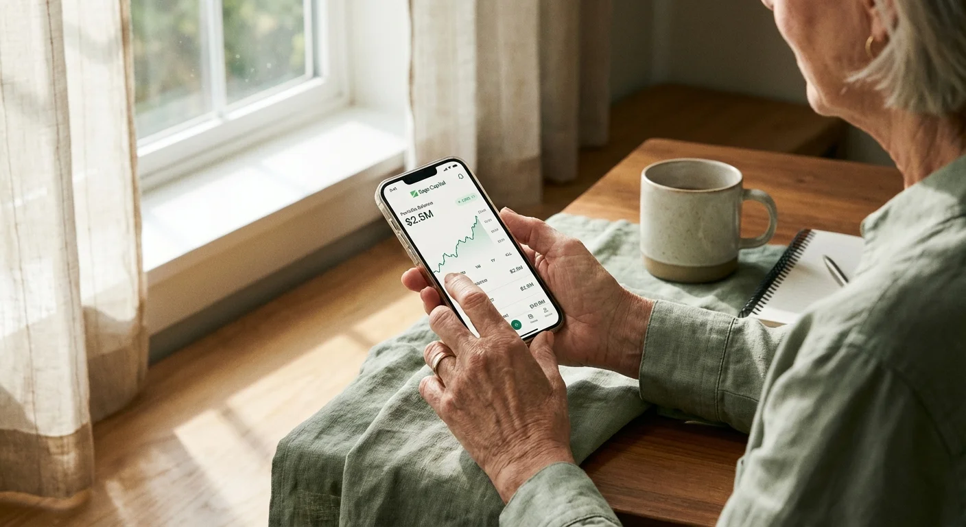 Senior woman checking her bank balance on a smartphone.