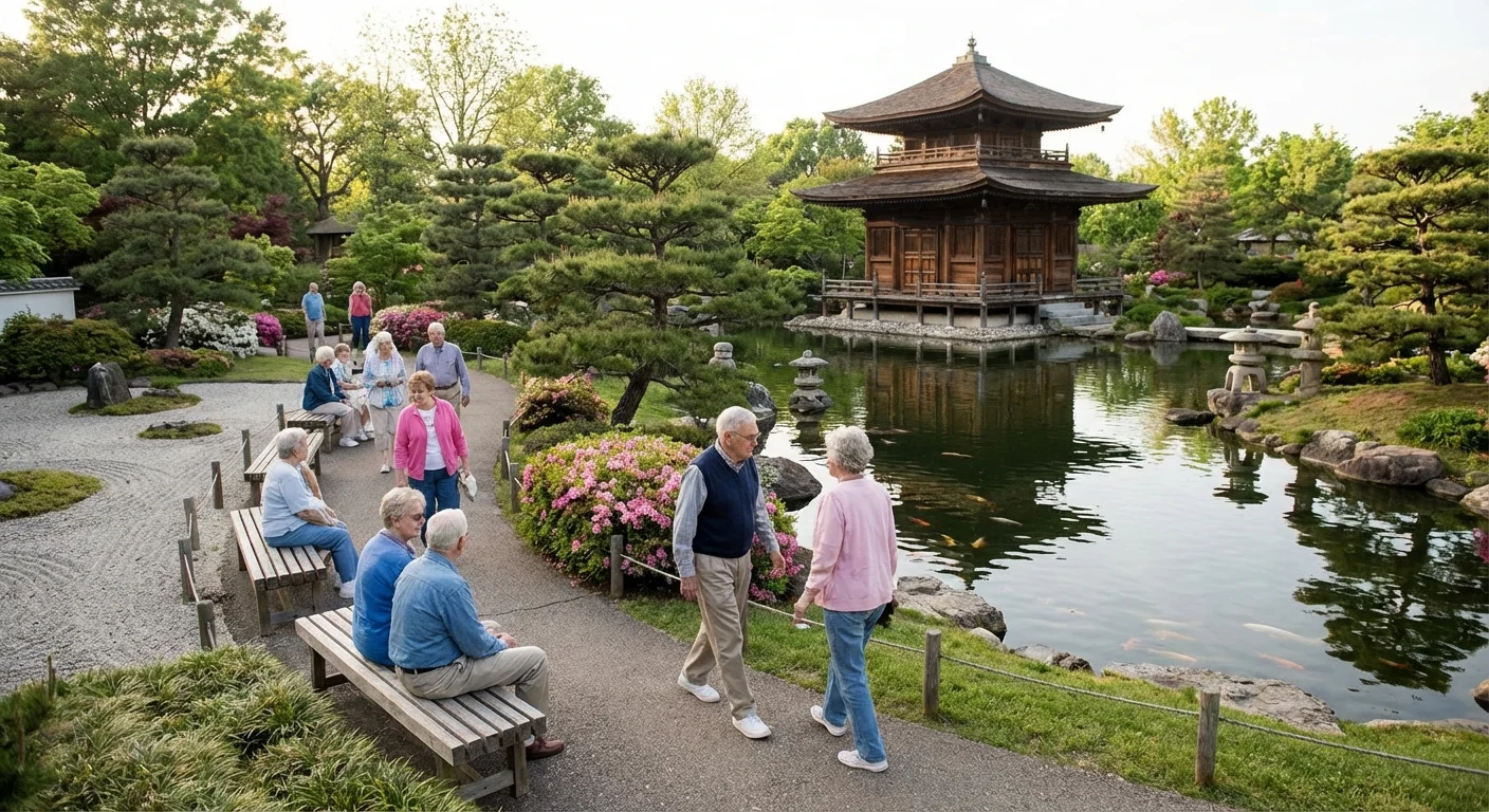 Seniors in a Japanese garden in Springfield, Missouri.