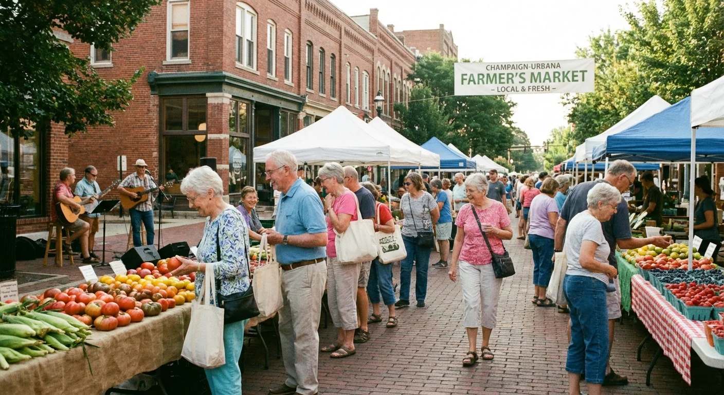 Seniors shopping at a local farmer's market in Illinois.