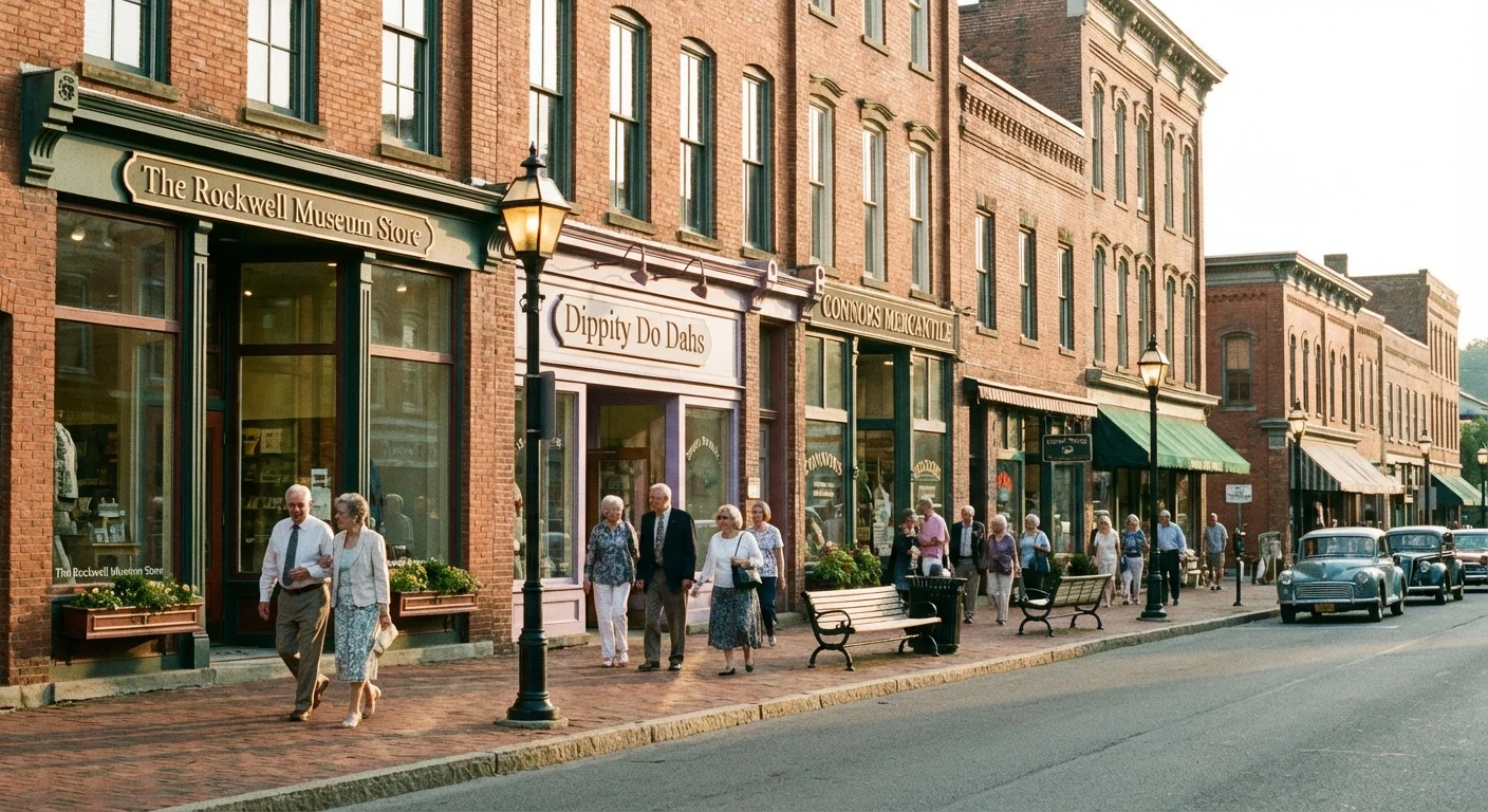 Seniors walking in the historic Gaffer District of Corning, New York.