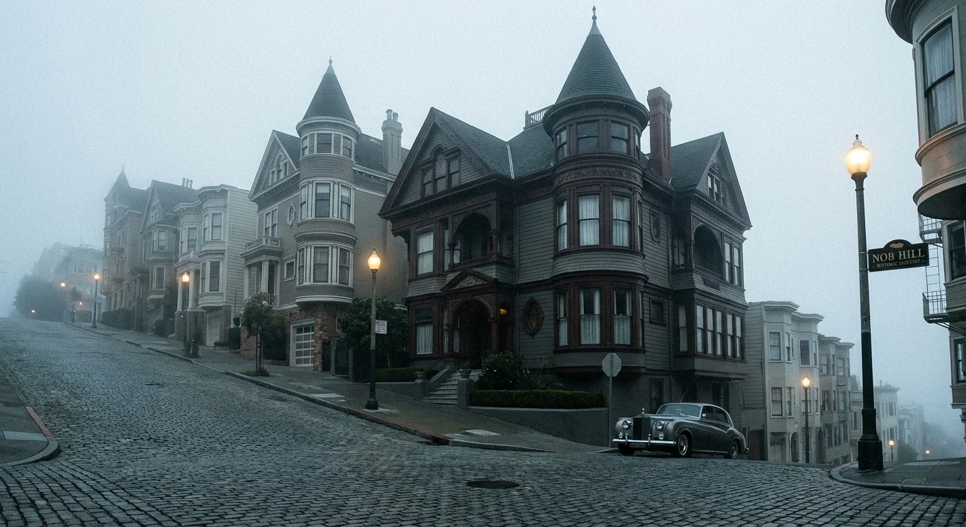 Steep streets and expensive Victorian homes in San Francisco.
