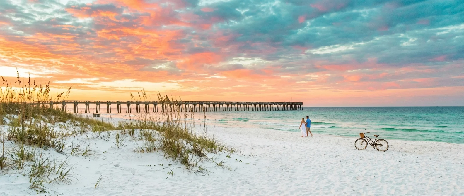 The beautiful white sand beaches and clear water of Pensacola, Florida.