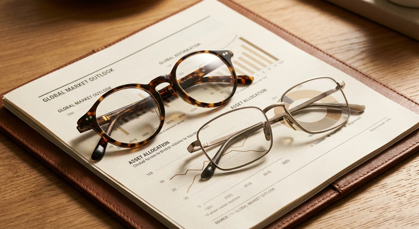 Two pairs of glasses on a financial document.