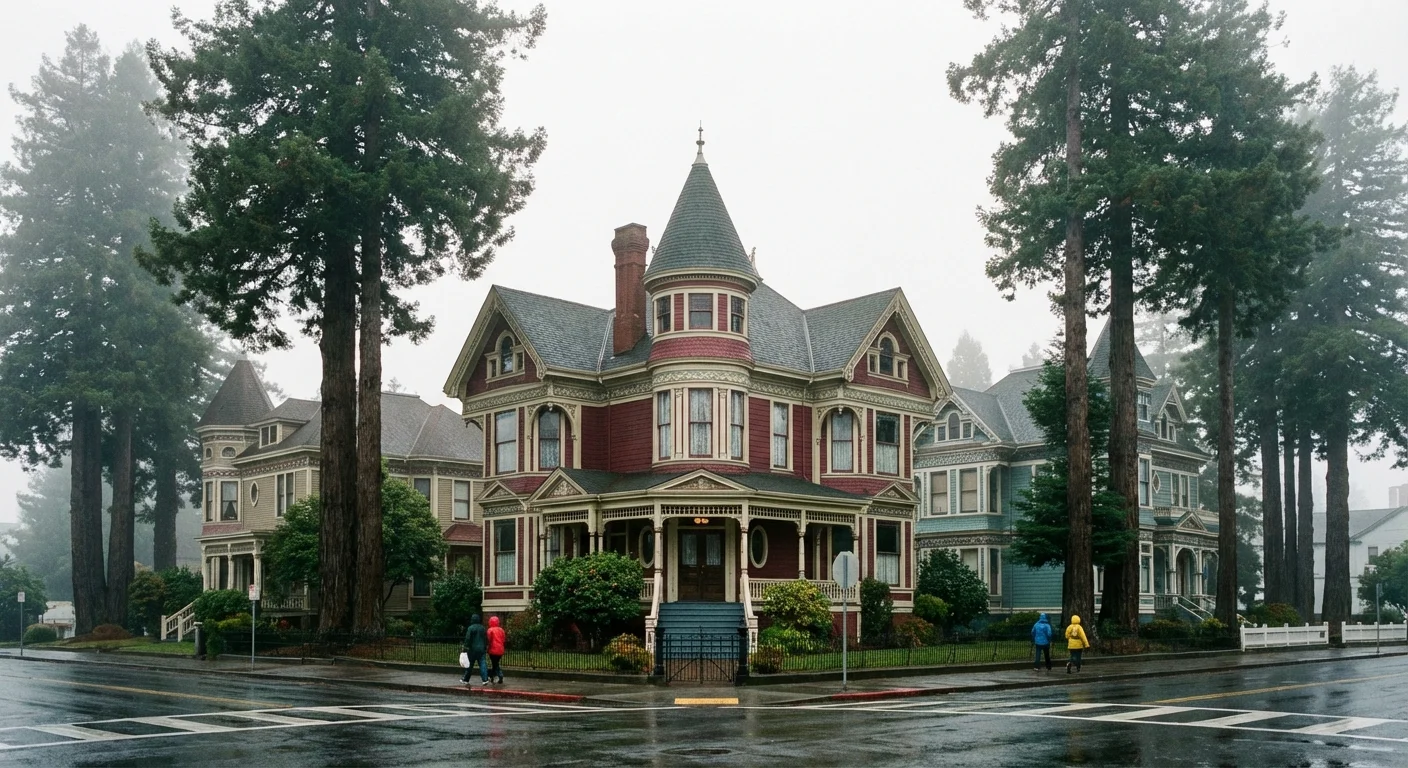 Victorian houses near the waterfront in Eureka, California.