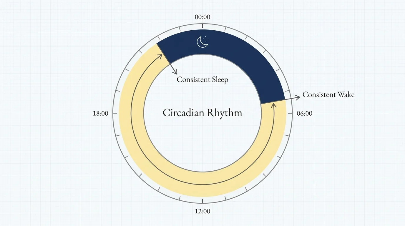 A circular clock diagram showing a consistent sleep schedule from 10 PM to 7 AM.