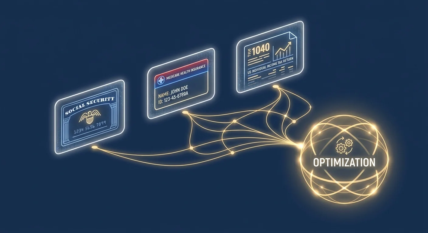 A conceptual illustration of digital cards representing various benefits being linked by a glowing network.