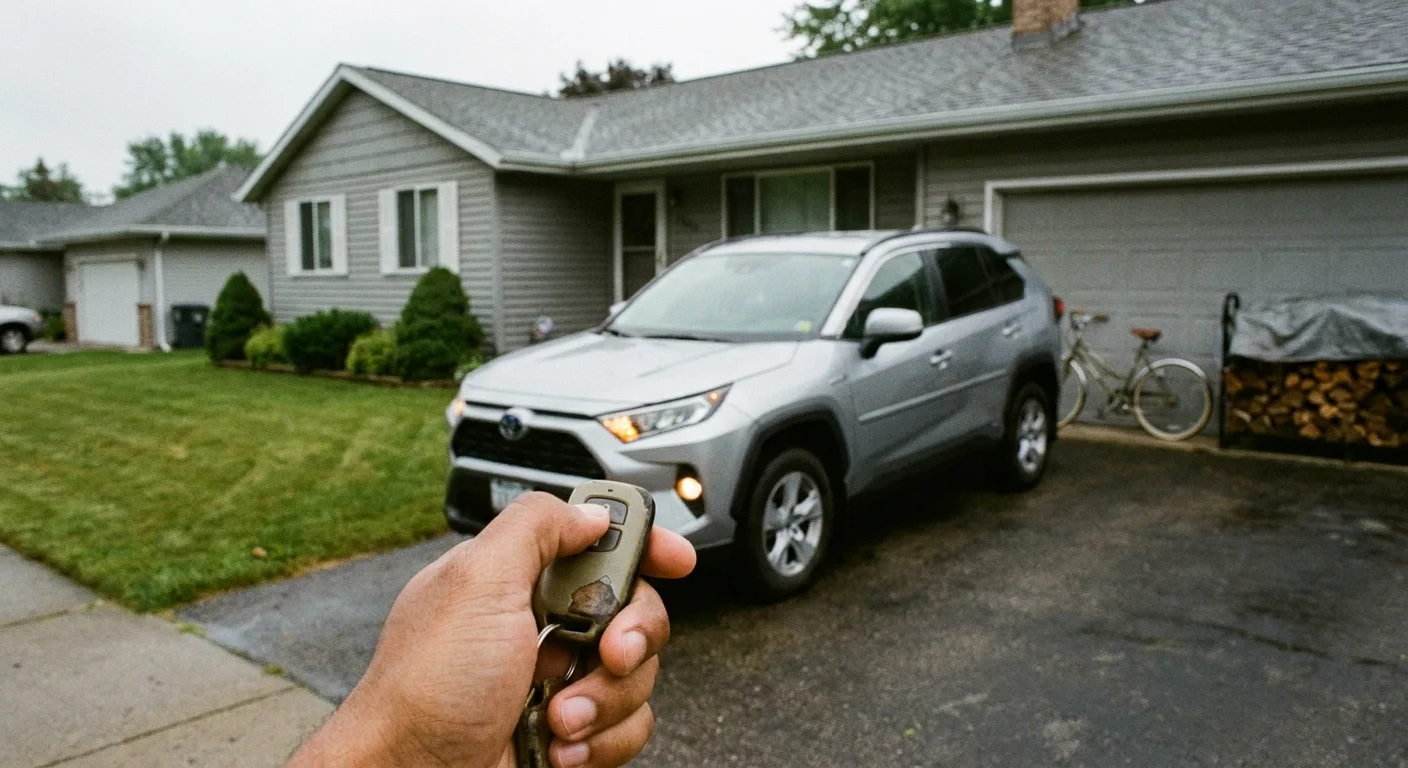 A reliable silver car in a driveway, ready for a trip.
