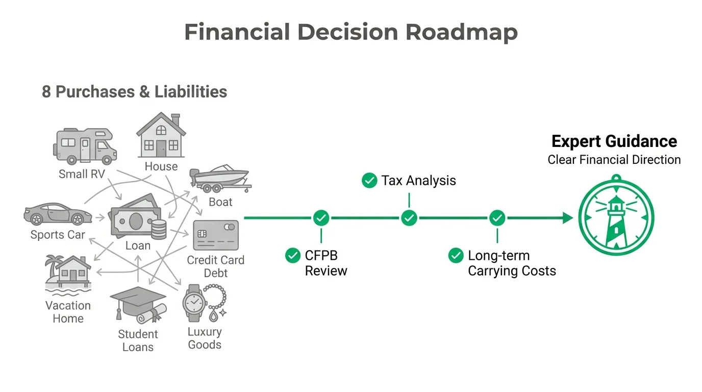 A roadmap infographic showing a clear path from cluttered purchase decisions to expert guidance and clarity.