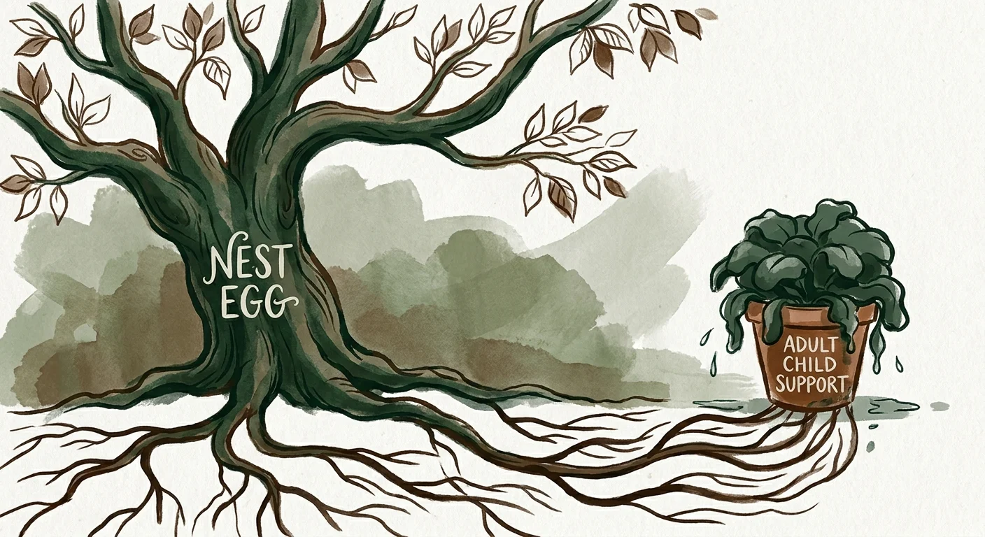 An illustration of a large tree losing water to a smaller plant that is already full.