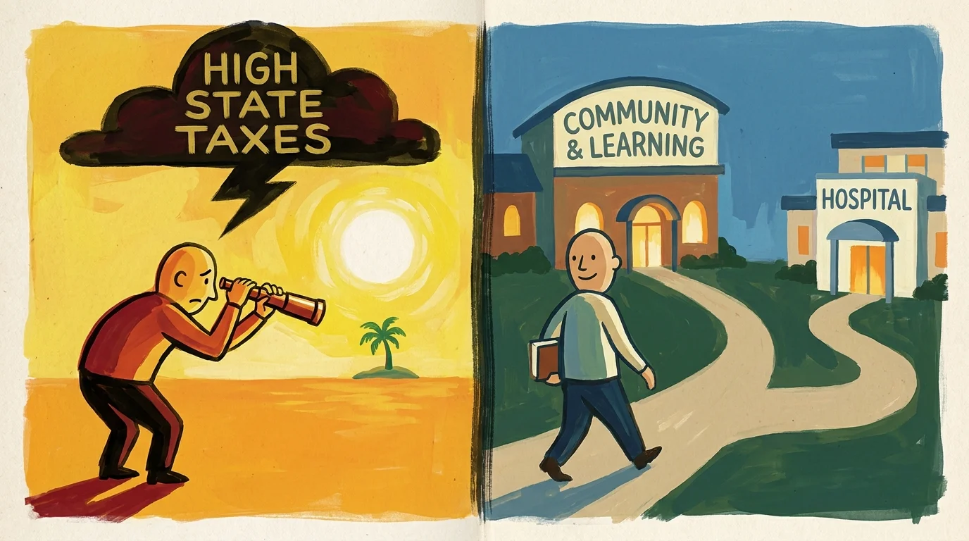 An illustration showing the mistake of focusing only on weather while ignoring taxes and community infrastructure.