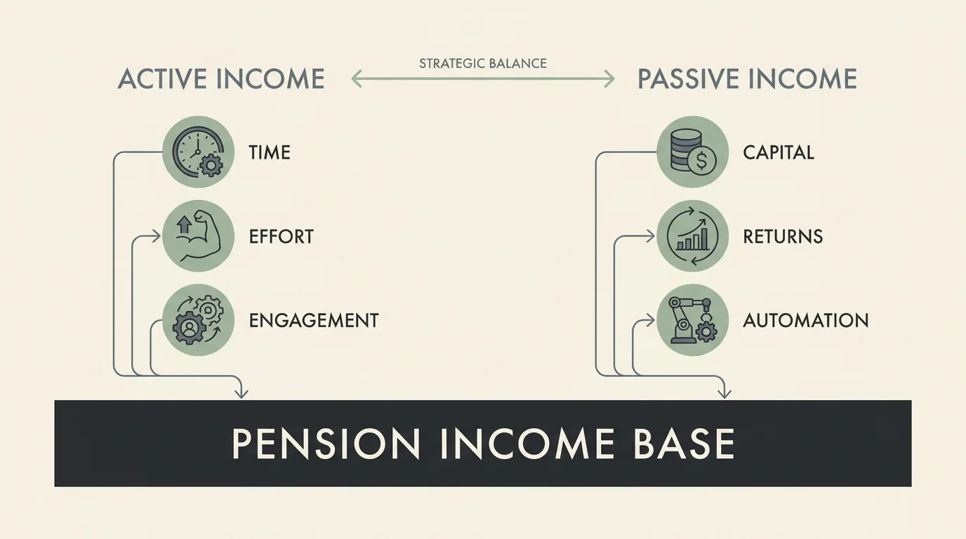 A clean diagram comparing active versus passive retirement income streams.
