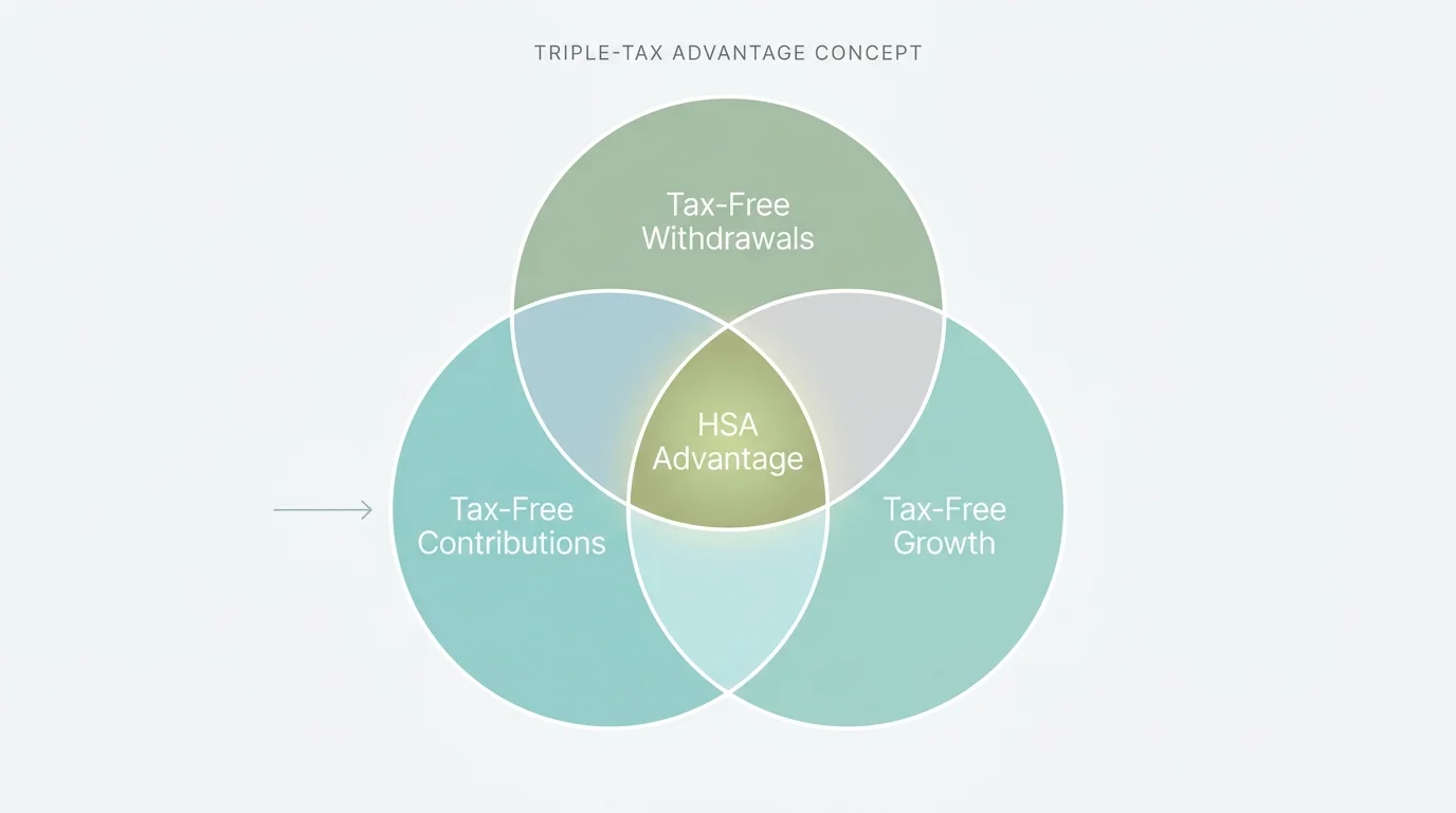 A minimalist diagram showing the three tax advantages of a Health Savings Account.