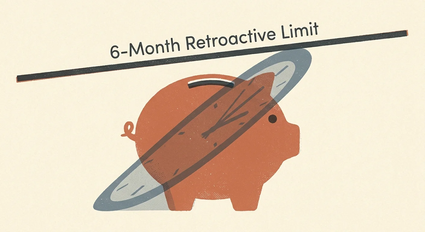 A minimalist screenprint illustration of a piggy bank with a warning overlay, representing the 6-month retroactive HSA tax penalty trap.