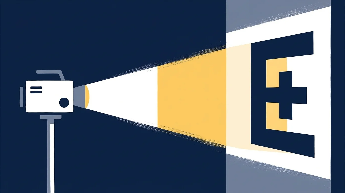 An illustration of an eye chart projector shining light to reveal a medical cross, representing Medicare's medical exceptions.